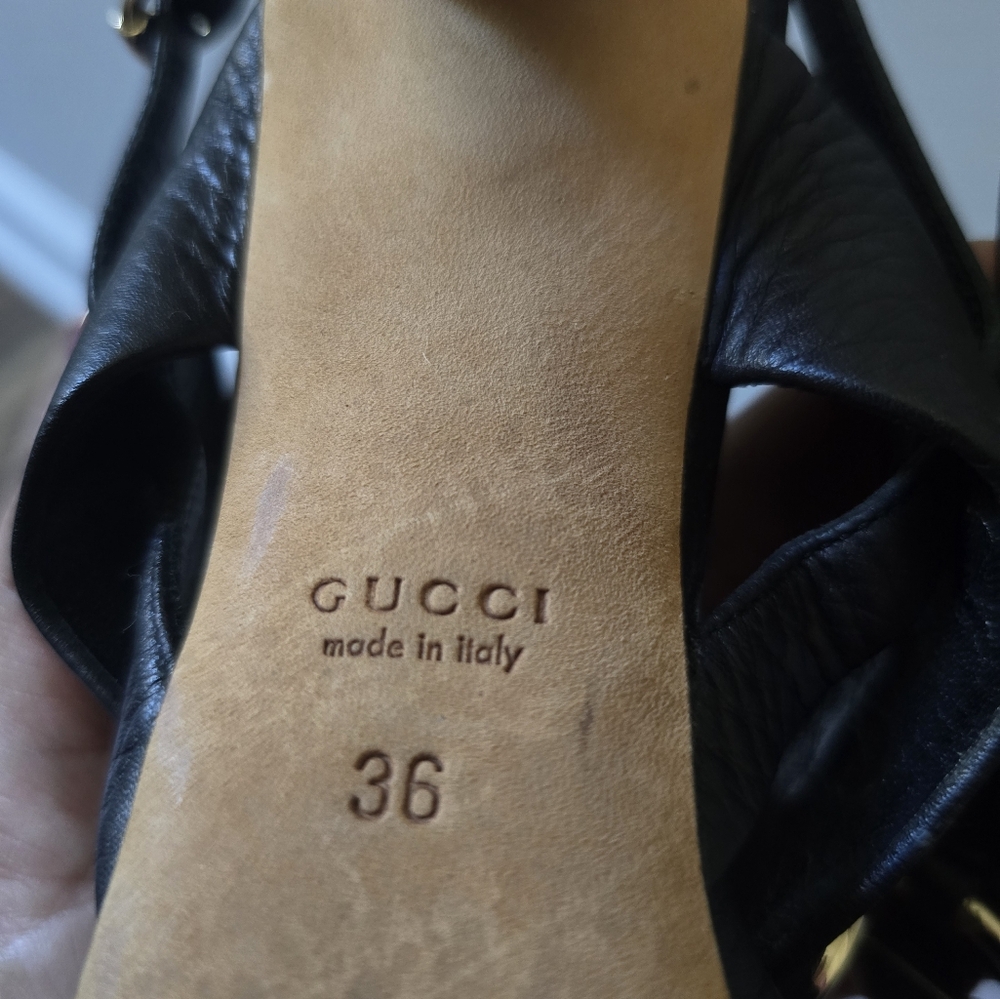 Gucci Vintage Black Leather Women's Heels Sz 36 (Us 6) Made In Italy - Picture 5 of 8